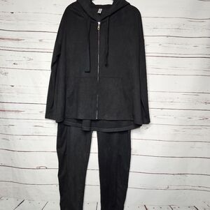 Cubism Black Relaxed Hooded Zip-Up Pant Set